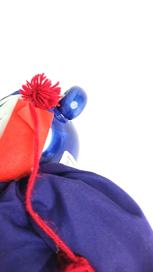 Vintage Asian Doll Blue With Ceramic Head, Costume Red Accents, Decorative Embroidery, Collectibl... - 4