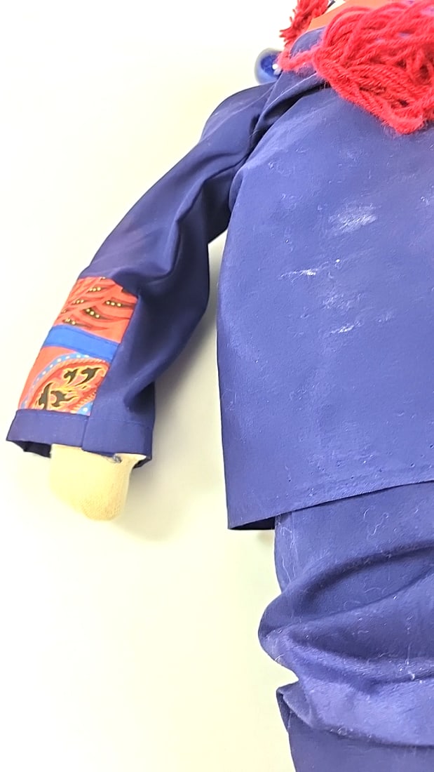 Vintage Asian Doll Blue With Ceramic Head, Costume Red Accents, Decorative Embroidery, Collectibl... - 9