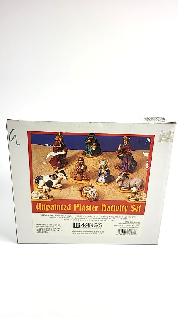 Vintage Wang's Unpainted Plaster Nativity Set 10-Piece Holiday Scene Craft Kit: This is a general auction of estate goods. All items as as pictured. Local pick up will be on 3/14 at our warehouse in Sodo (3429 Airport Way S) from 10am-1pm. Items not picked up will be subjec