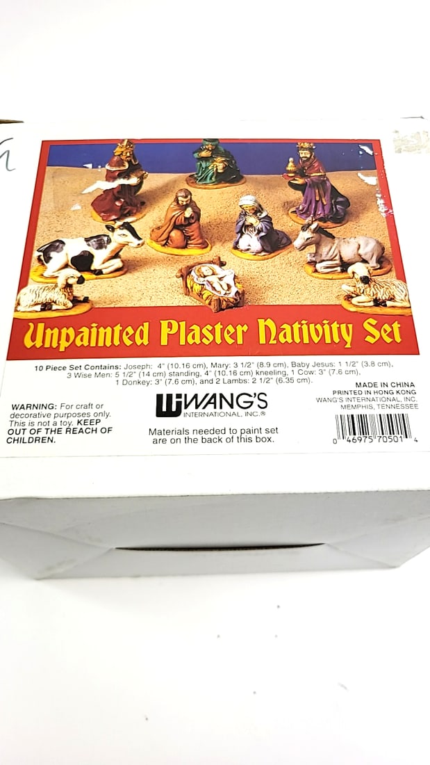 Vintage Wang's Unpainted Plaster Nativity Set 10-Piece Holiday Scene Craft Kit - 2