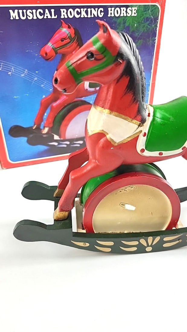 Vintage Musical Rocking Horse Toy Red Green - Classic Children's Gift - 2