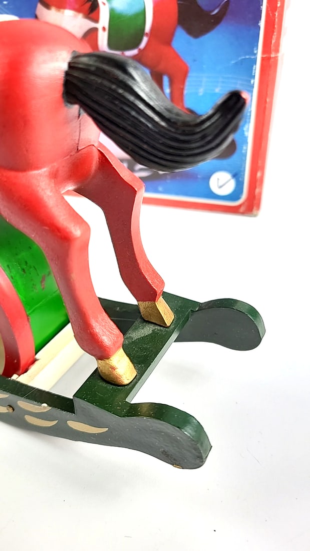 Vintage Musical Rocking Horse Toy Red Green - Classic Children's Gift - 4