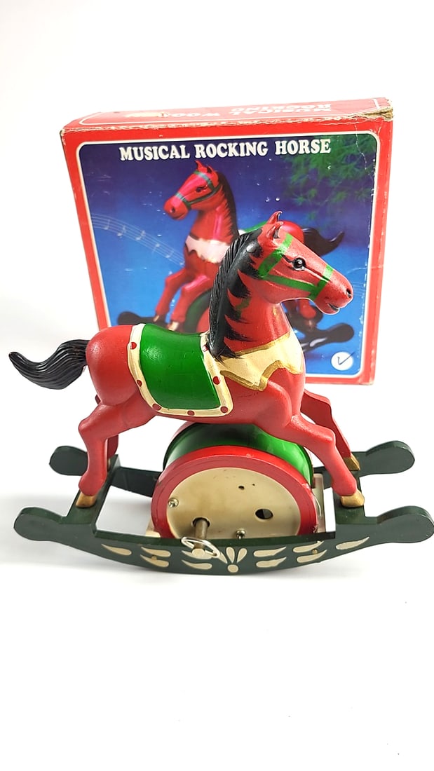 Vintage Musical Rocking Horse Toy Red Green - Classic Children's Gift - 5