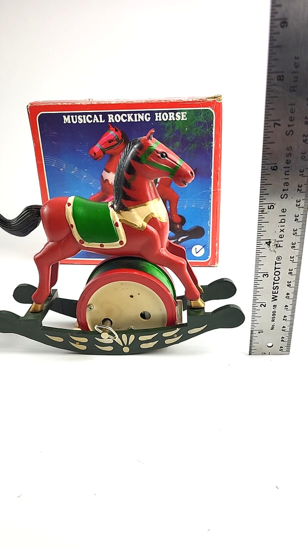 Vintage Musical Rocking Horse Toy Red Green - Classic Children's Gift - 7