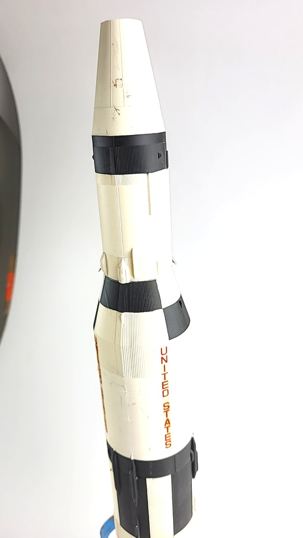 Vintage Tall Plastic Rocket Model United States USA White Black Space Toy Capsule Parts - 2