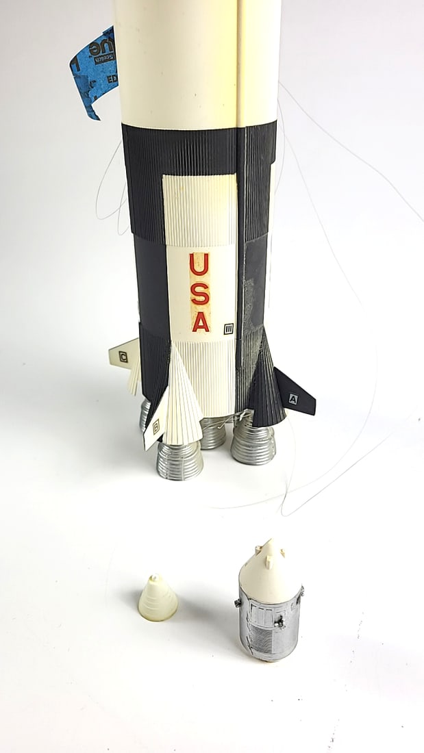 Vintage Tall Plastic Rocket Model United States USA White Black Space Toy Capsule Parts - 5