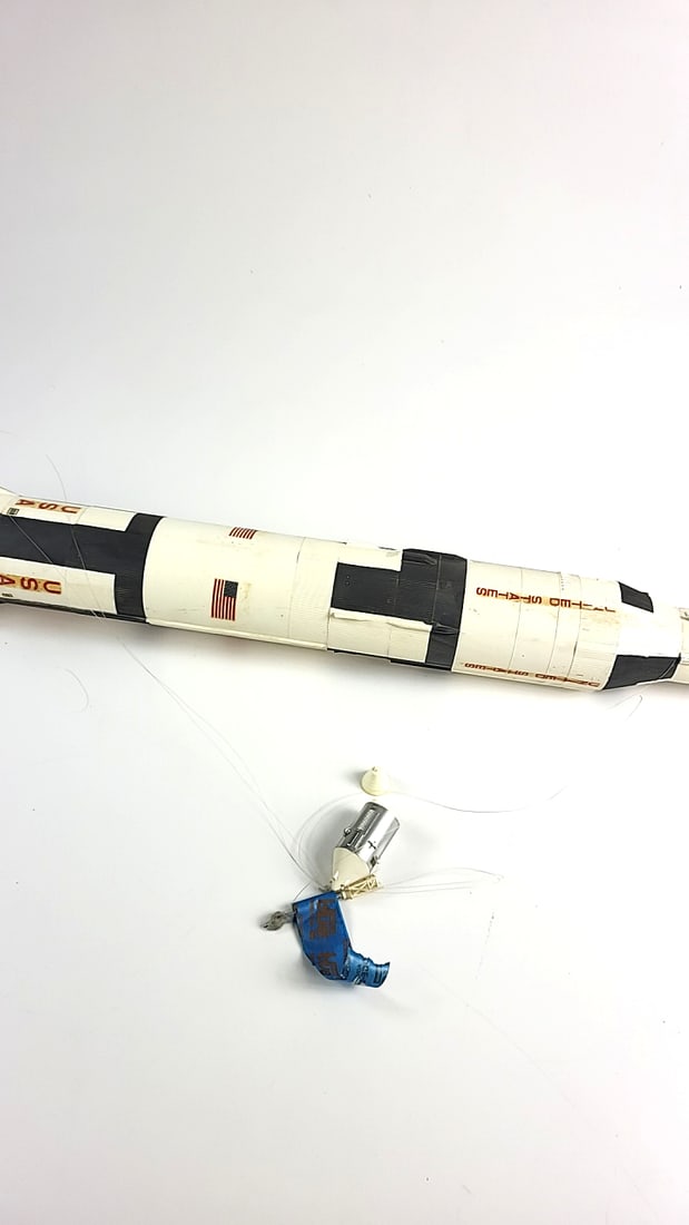 Vintage Tall Plastic Rocket Model United States USA White Black Space Toy Capsule Parts - 7