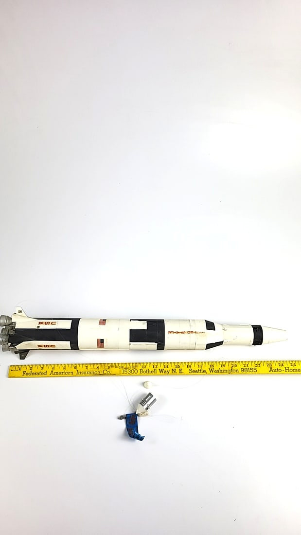 Vintage Tall Plastic Rocket Model United States USA White Black Space Toy Capsule Parts - 8