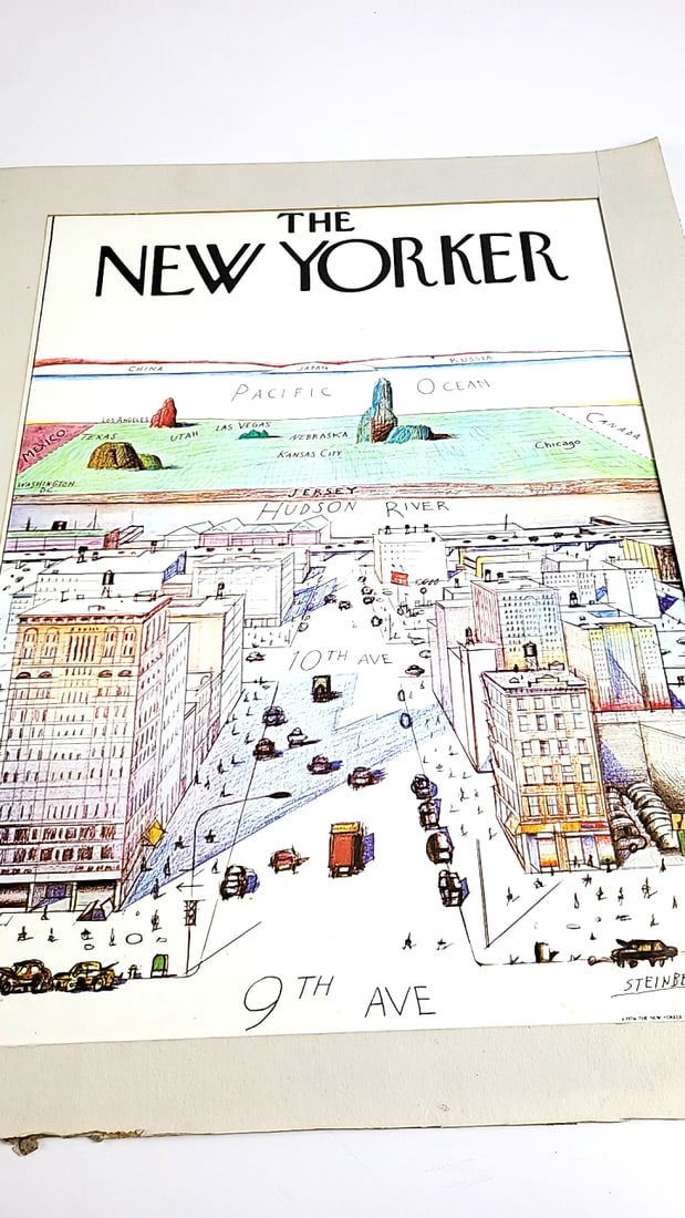 The New Yorker Cover Print by Steinberg, 9th Ave, Hudson River, Pacific Ocean Illustration - 3