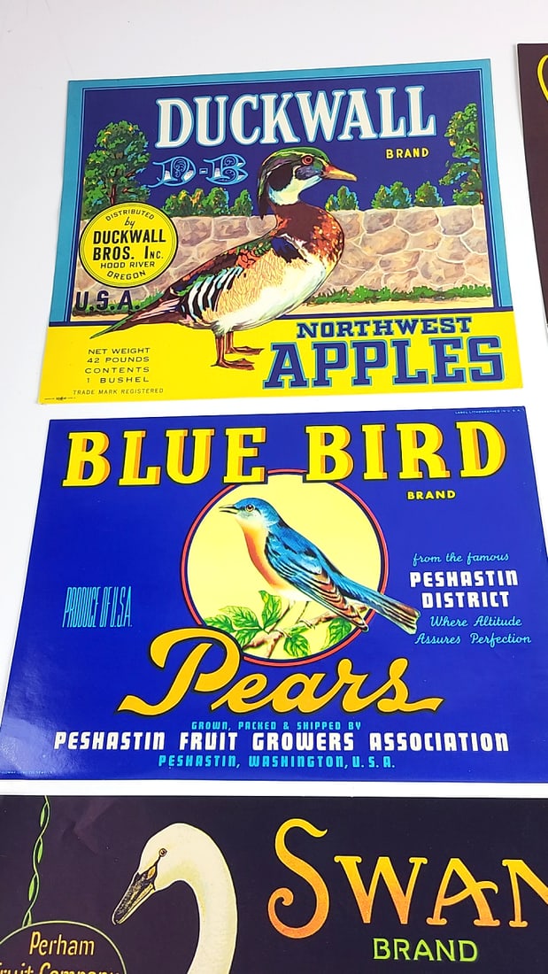 Vintage Fruit Crate Labels: Duckwall, Glendora, Independent, Yakima Chief, Swan, Tulip, Violet - 2