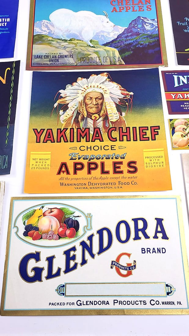 Vintage Fruit Crate Labels: Duckwall, Glendora, Independent, Yakima Chief, Swan, Tulip, Violet - 4