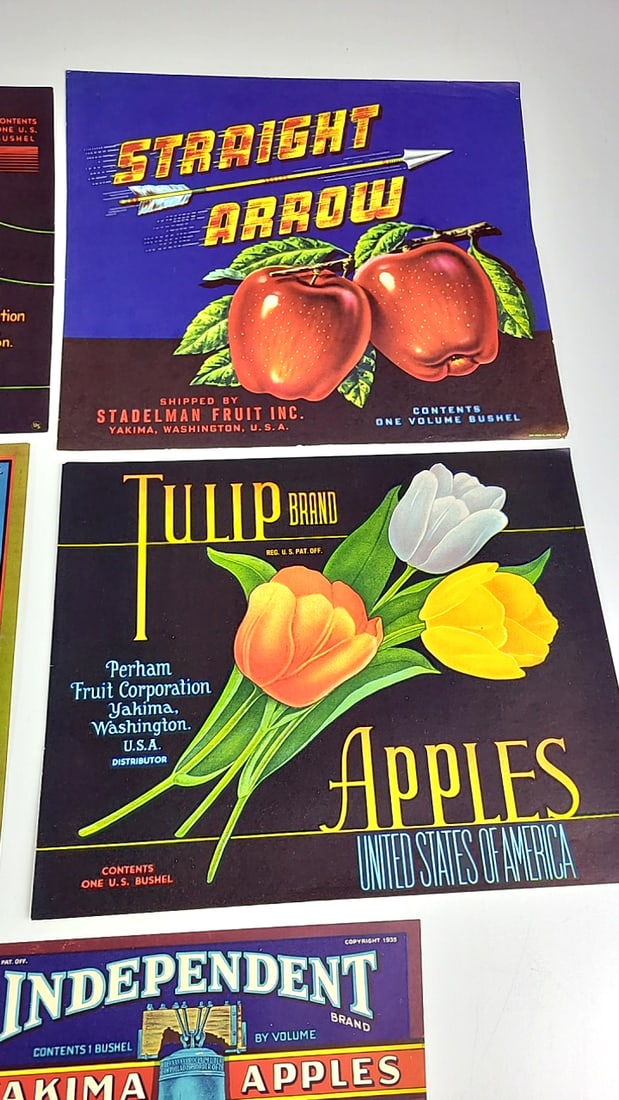 Vintage Fruit Crate Labels: Duckwall, Glendora, Independent, Yakima Chief, Swan, Tulip, Violet - 6