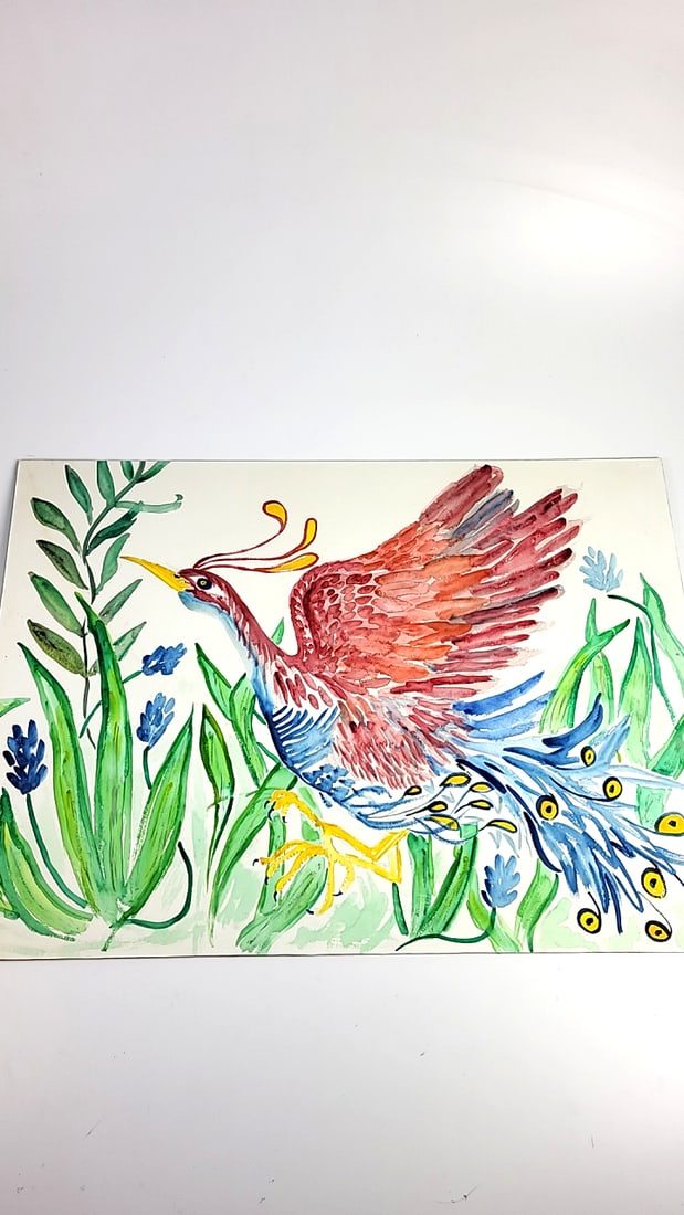 Abstract Peacock Oil On Board Painting 30" x 21" Unknown: This is a general auction of estate goods. All items as as pictured. Local pick up will be on 3/14 at our warehouse in Sodo (3429 Airport Way S) from 10am-1pm. Items not picked up will be subjec