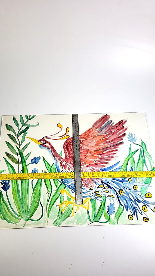 Abstract Peacock Oil On Board Painting 30" x 21" Unknown - 2