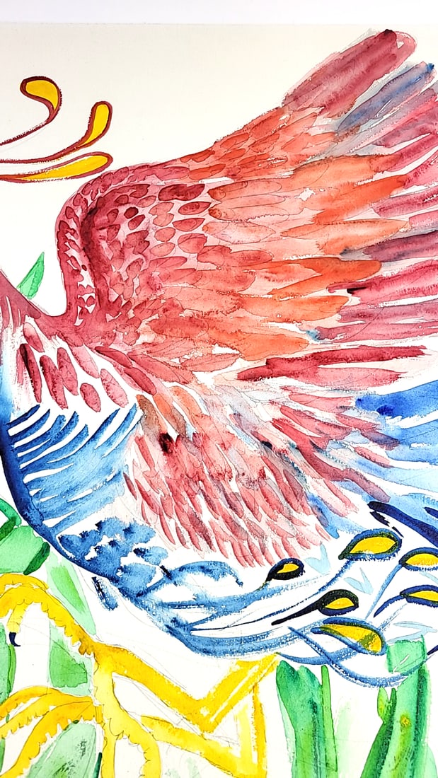 Abstract Peacock Oil On Board Painting 30" x 21" Unknown - 4