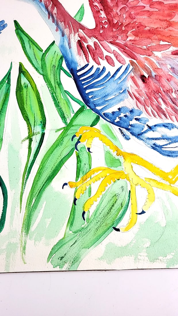 Abstract Peacock Oil On Board Painting 30" x 21" Unknown - 5