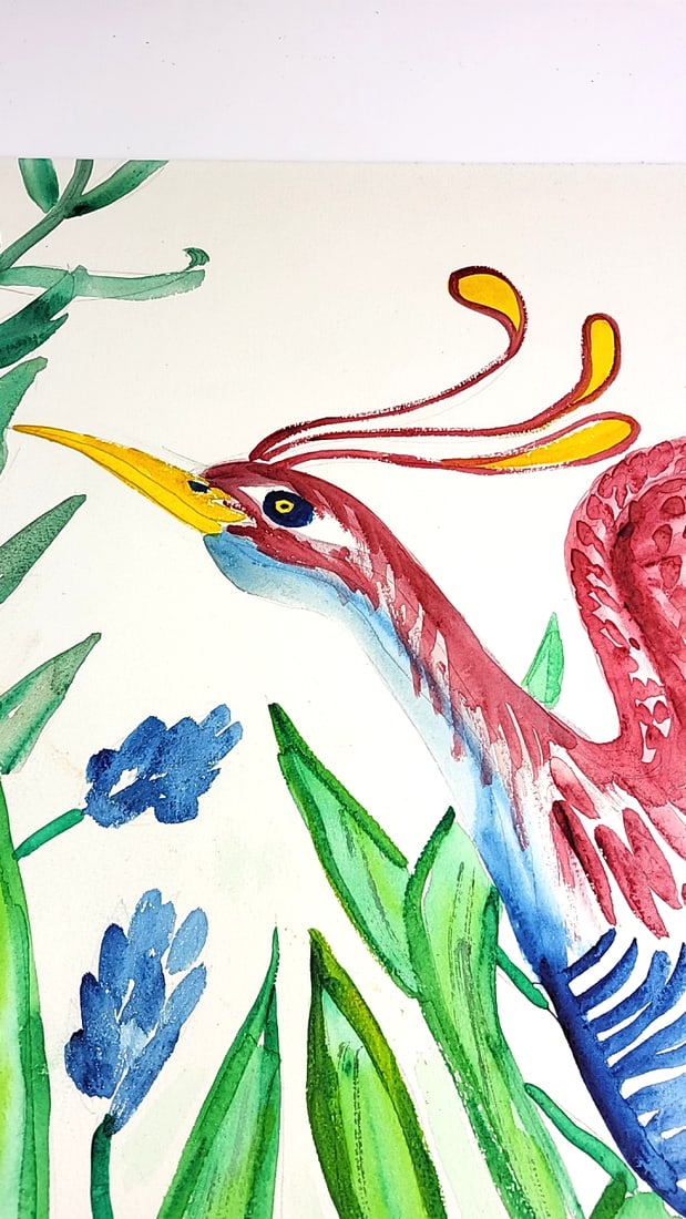 Abstract Peacock Oil On Board Painting 30" x 21" Unknown - 6