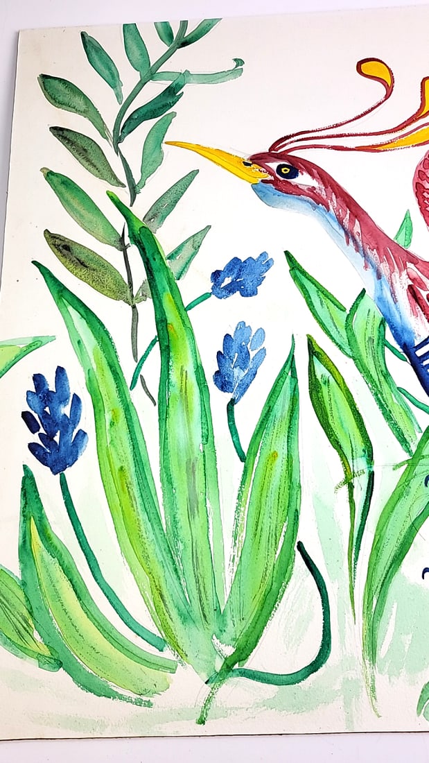 Abstract Peacock Oil On Board Painting 30" x 21" Unknown - 7