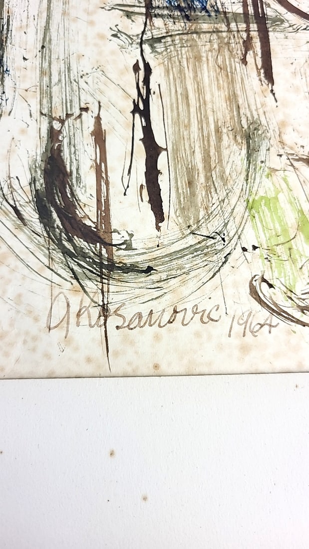 Abstract Artwork Paimting Oil On Paper 30" x 21" Signed By George Kosanovic 1964 ðŸŽ& - 2