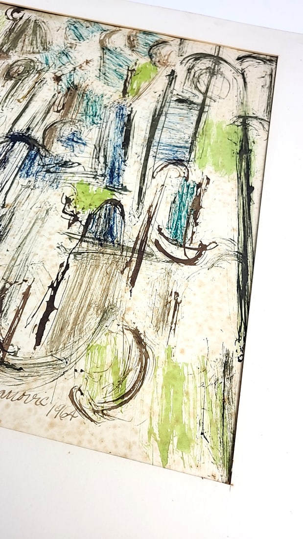 Abstract Artwork Paimting Oil On Paper 30" x 21" Signed By George Kosanovic 1964 ðŸŽ& - 4