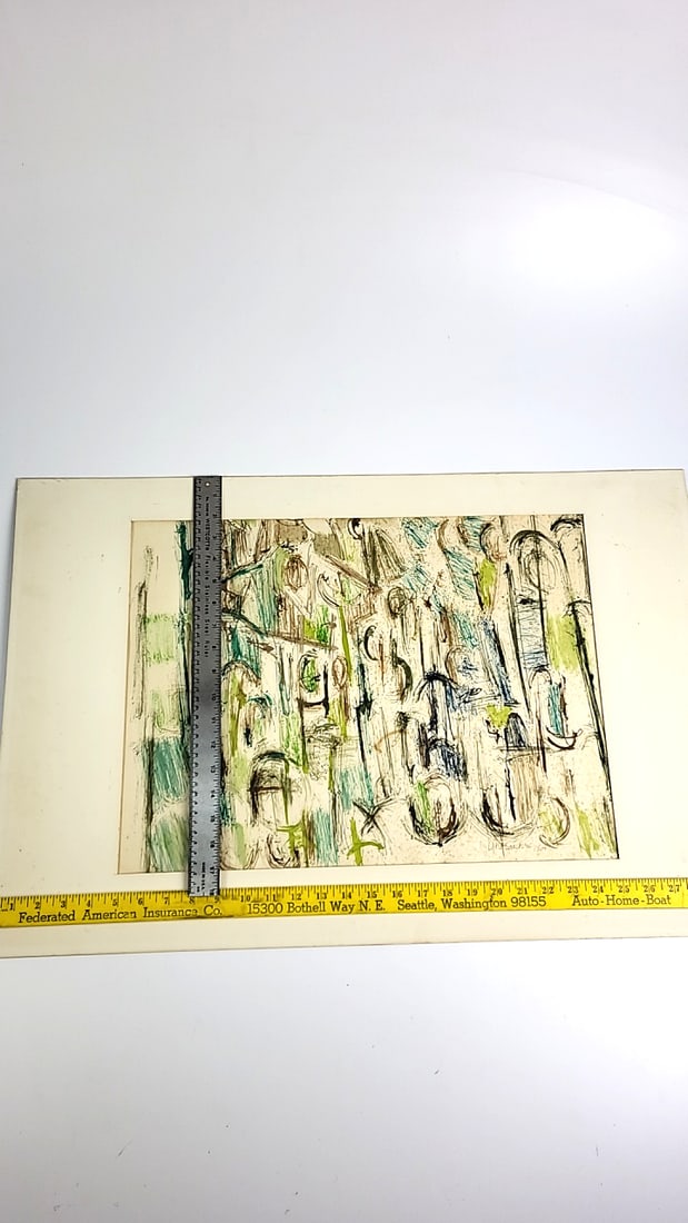 Abstract Artwork Paimting Oil On Paper 30" x 21" Signed By George Kosanovic 1964 ðŸŽ& - 5