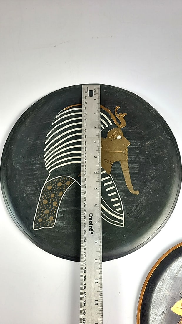 Egyptian Themed Decorative Plates On Copper - Set of 6 - Pharaoh, Hieroglyphics, Chariot Designs - 7