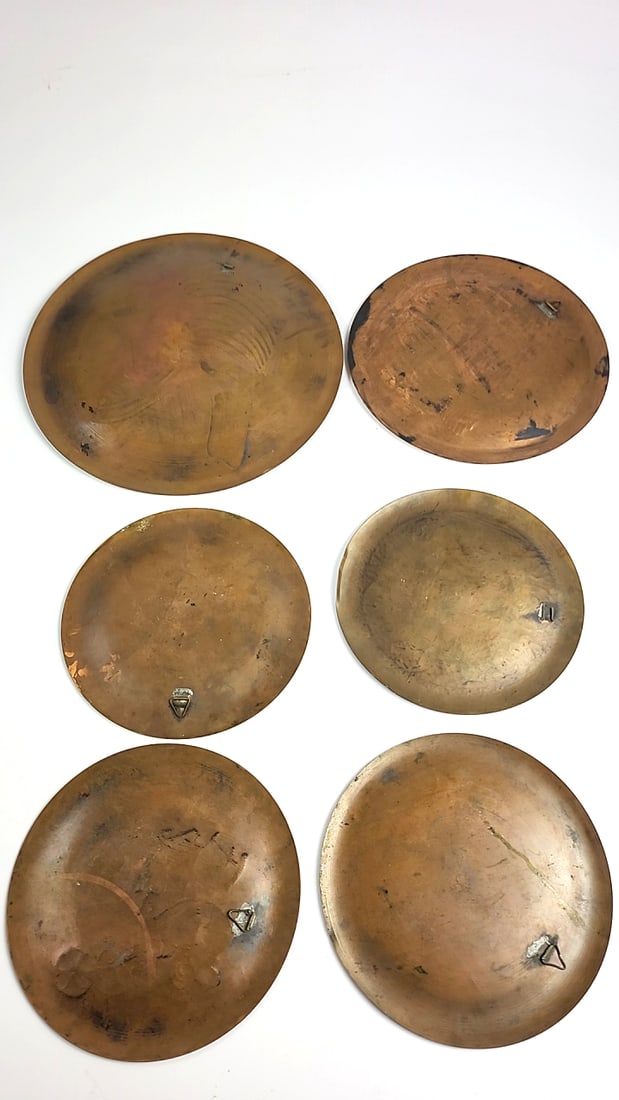 Egyptian Themed Decorative Plates On Copper - Set of 6 - Pharaoh, Hieroglyphics, Chariot Designs - 8