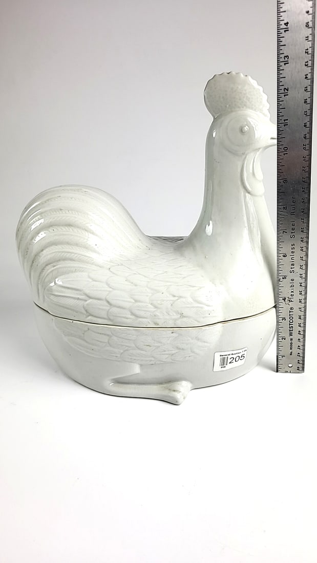Large Ceramic Hen Shaped Tureen Lidded Dish White Rooster Design Kitchen Decor - Made In Japan? - 9