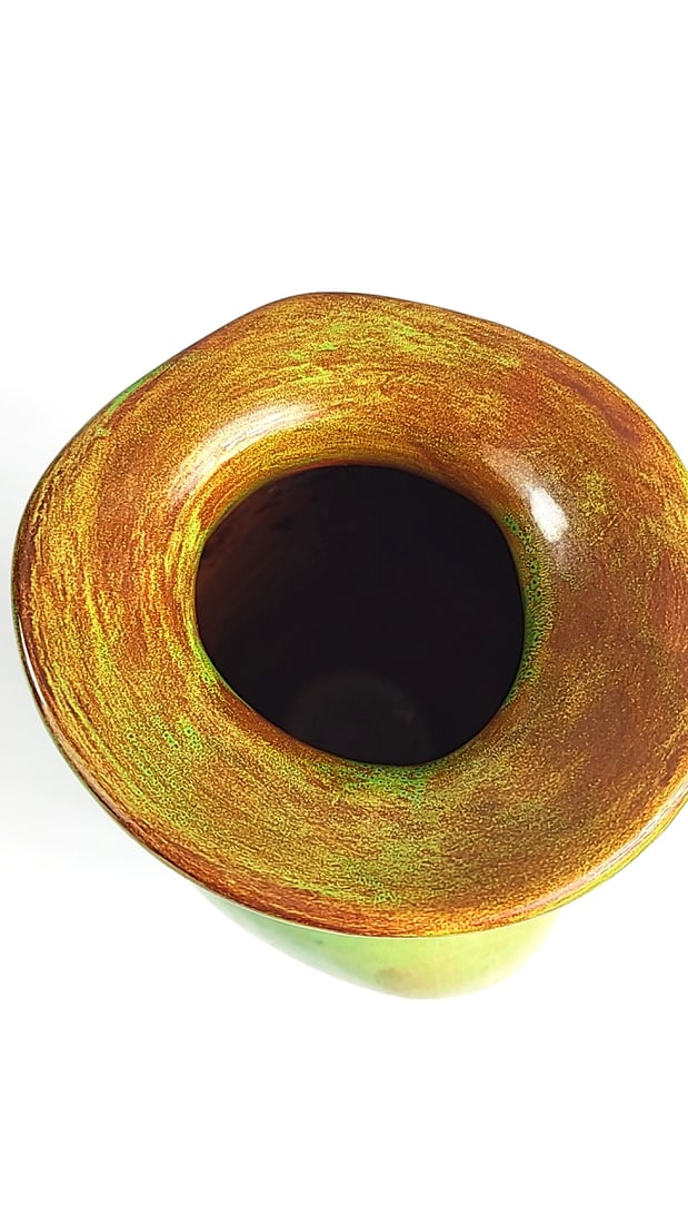 Vintage Handcrafted Green-Glazed Ceramic Vase with Wide Brim - Signed By Artist See Pics ðŸ - 6