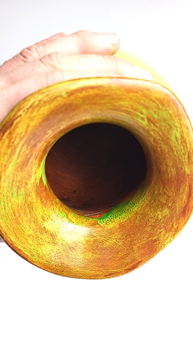 Vintage Handcrafted Green-Glazed Ceramic Vase with Wide Brim - Signed By Artist See Pics ðŸ - 7