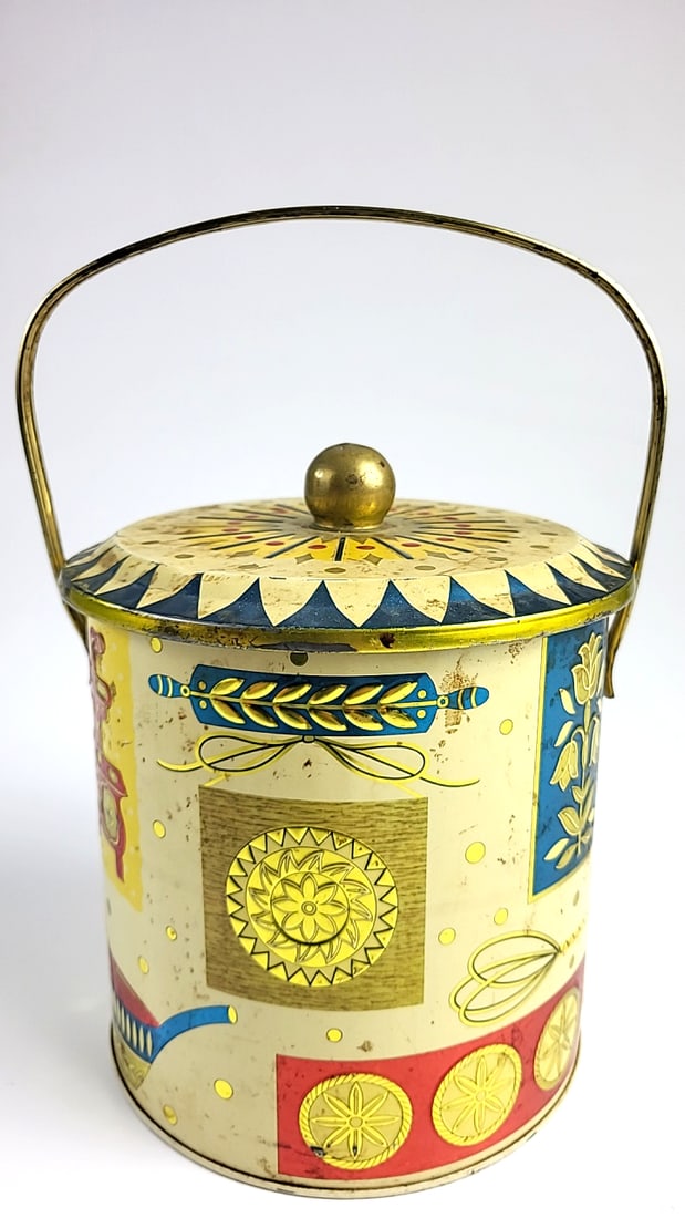 Vintage Baret Ware - Art Grace - "Homestead Biscuit Barrel" Made In England Decorative Metal Tin ... (1 of 10)