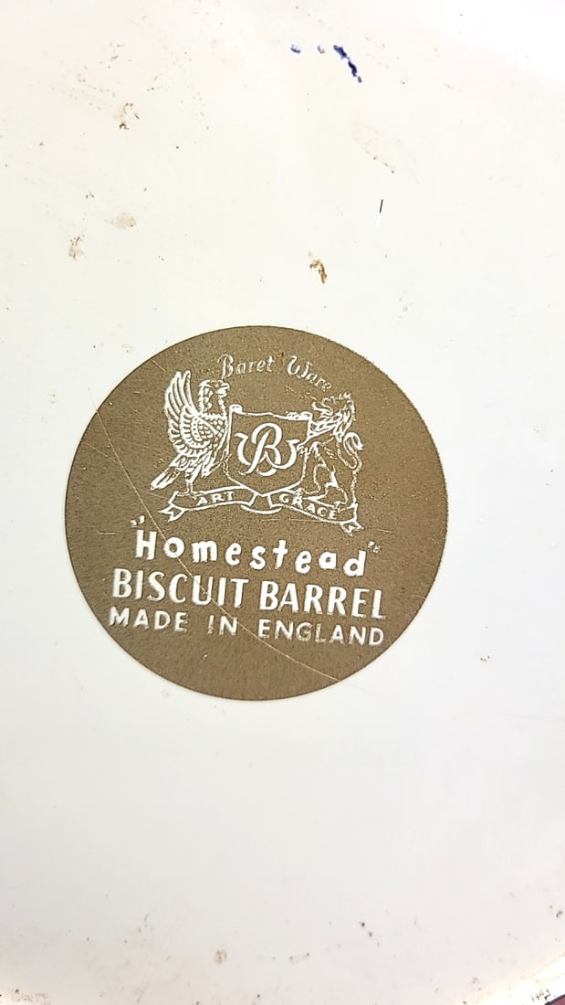 Vintage Baret Ware - Art Grace - "Homestead Biscuit Barrel" Made In England Decorative Metal Tin ... - 2