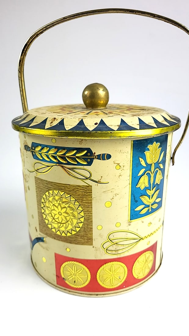 Vintage Baret Ware - Art Grace - "Homestead Biscuit Barrel" Made In England Decorative Metal Tin ... - 4