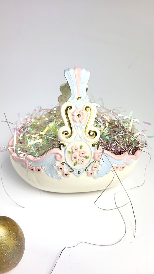 Vintage Ceramic Easter Egg Basket with 10 Unique Ceramic Eggs - Floral Design - Pastel Colors - S... - 5