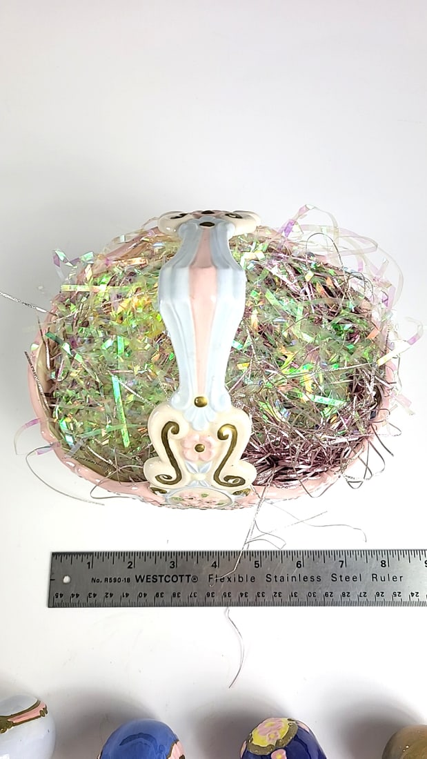 Vintage Ceramic Easter Egg Basket with 10 Unique Ceramic Eggs - Floral Design - Pastel Colors - S... - 8