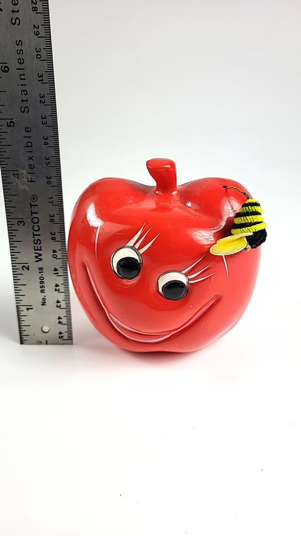 Vintage Ruebens Originals Red Ceramic Smiling Apple Plant Pot with Bee Detail, Decorative Collect... - 7