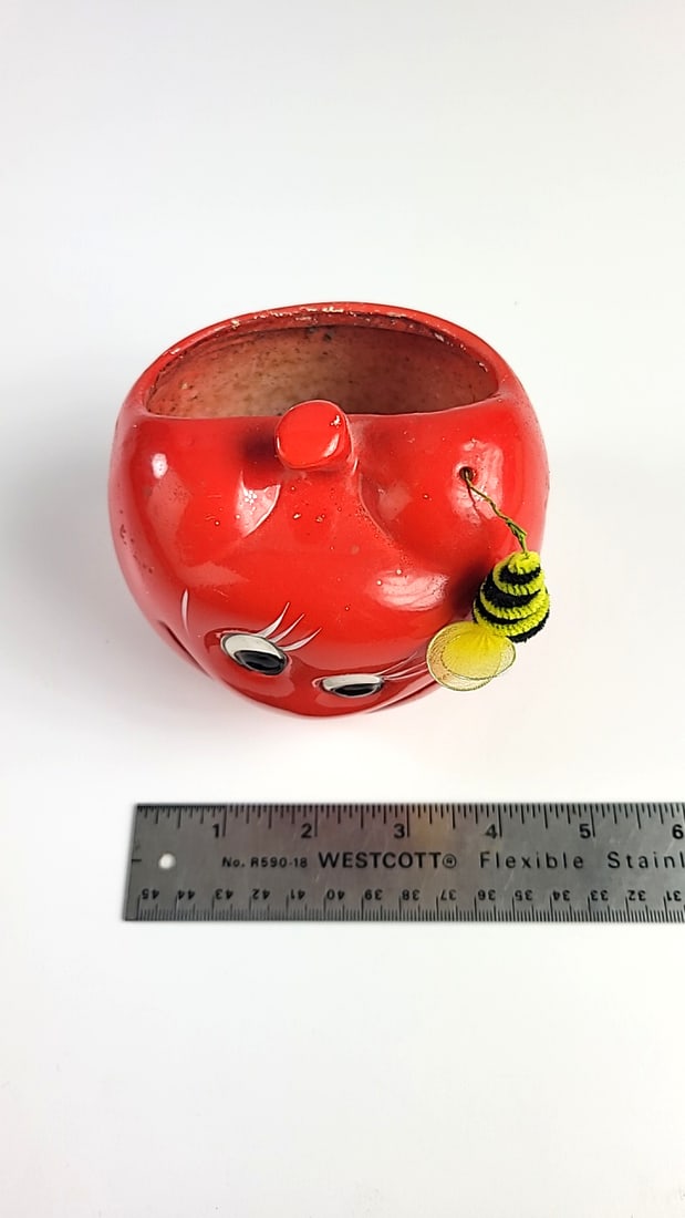 Vintage Ruebens Originals Red Ceramic Smiling Apple Plant Pot with Bee Detail, Decorative Collect... - 8