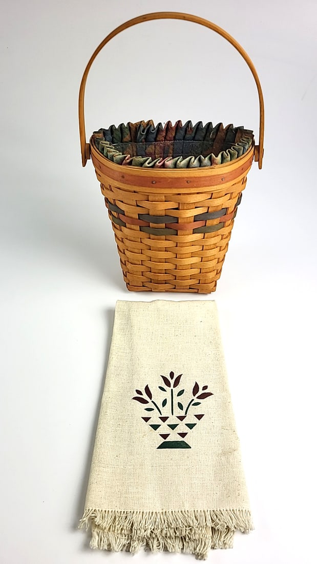 Vintage 1993 Longaberger Baskets Handwoven Plant Basket with Multicolor Liner & Decorative Cloth ... (1 of 10)