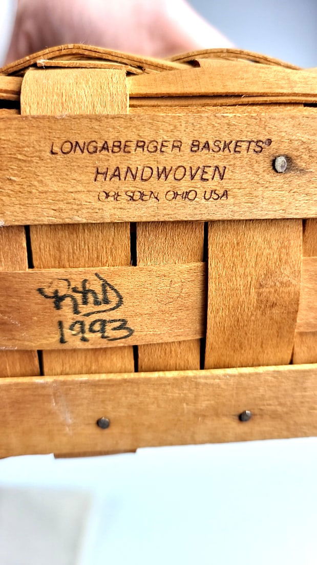 Vintage 1993 Longaberger Baskets Handwoven Plant Basket with Multicolor Liner & Decorative Cloth ... - 2
