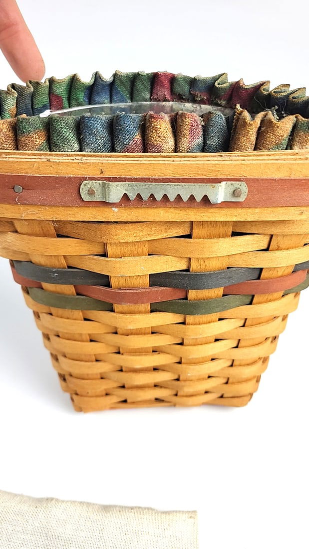 Vintage 1993 Longaberger Baskets Handwoven Plant Basket with Multicolor Liner & Decorative Cloth ... - 3