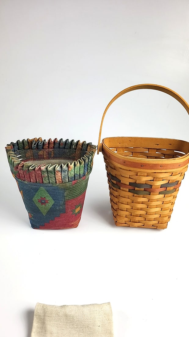 Vintage 1993 Longaberger Baskets Handwoven Plant Basket with Multicolor Liner & Decorative Cloth ... - 4