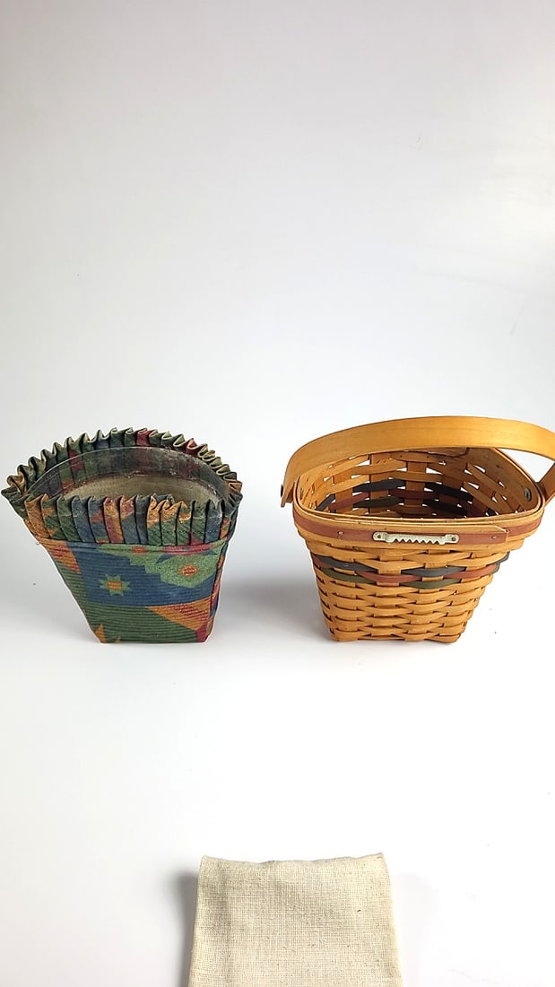 Vintage 1993 Longaberger Baskets Handwoven Plant Basket with Multicolor Liner & Decorative Cloth ... - 6