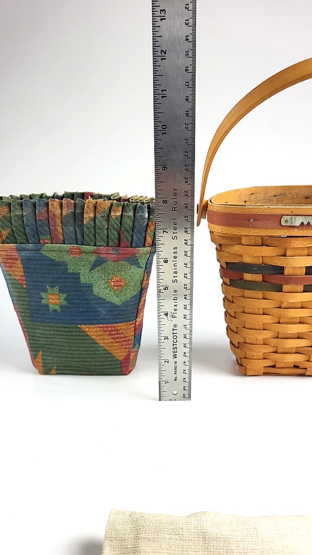 Vintage 1993 Longaberger Baskets Handwoven Plant Basket with Multicolor Liner & Decorative Cloth ... - 7