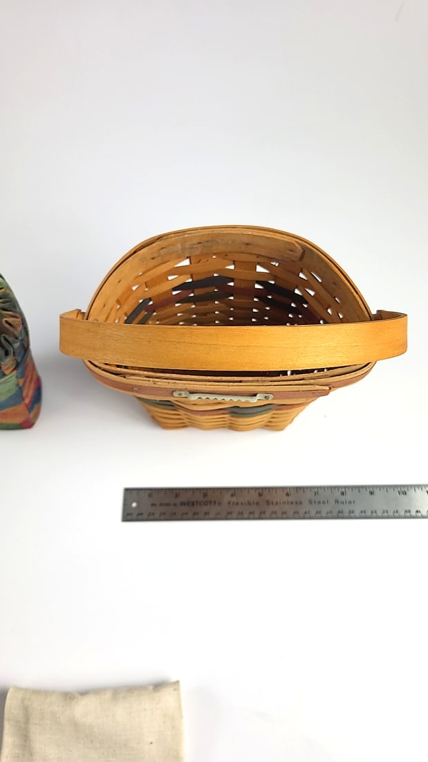 Vintage 1993 Longaberger Baskets Handwoven Plant Basket with Multicolor Liner & Decorative Cloth ... - 8