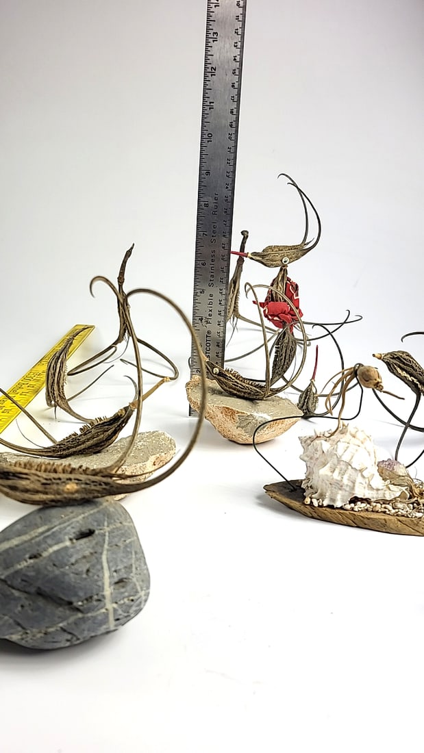 Vintage Handcrafted Driftwood and Stone Sculptures Set - Squid? - Unique Art Decor - 11