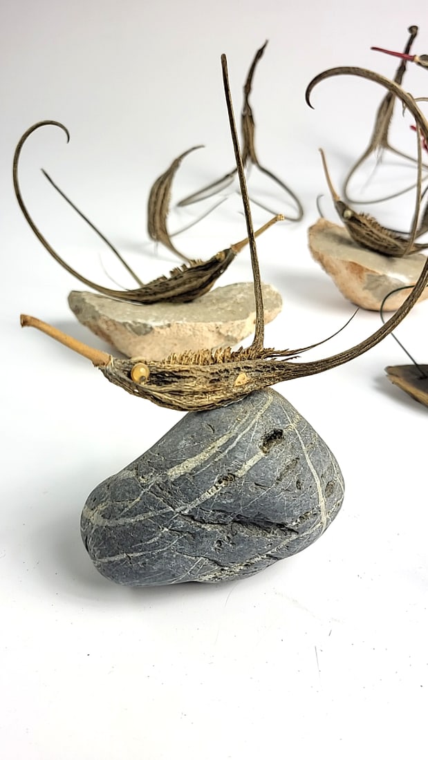 Vintage Handcrafted Driftwood and Stone Sculptures Set - Squid? - Unique Art Decor - 2