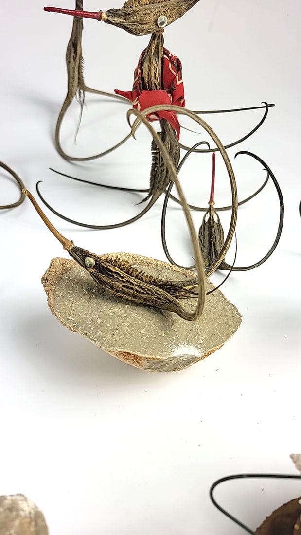 Vintage Handcrafted Driftwood and Stone Sculptures Set - Squid? - Unique Art Decor - 7