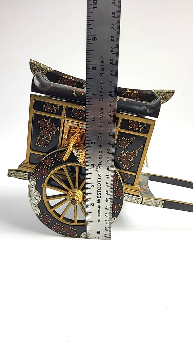 Vintage FAR EAST Oriental Musical Jewel Box - SWAN Japan - Hand-Pulled Cart Model with Tassels - 10