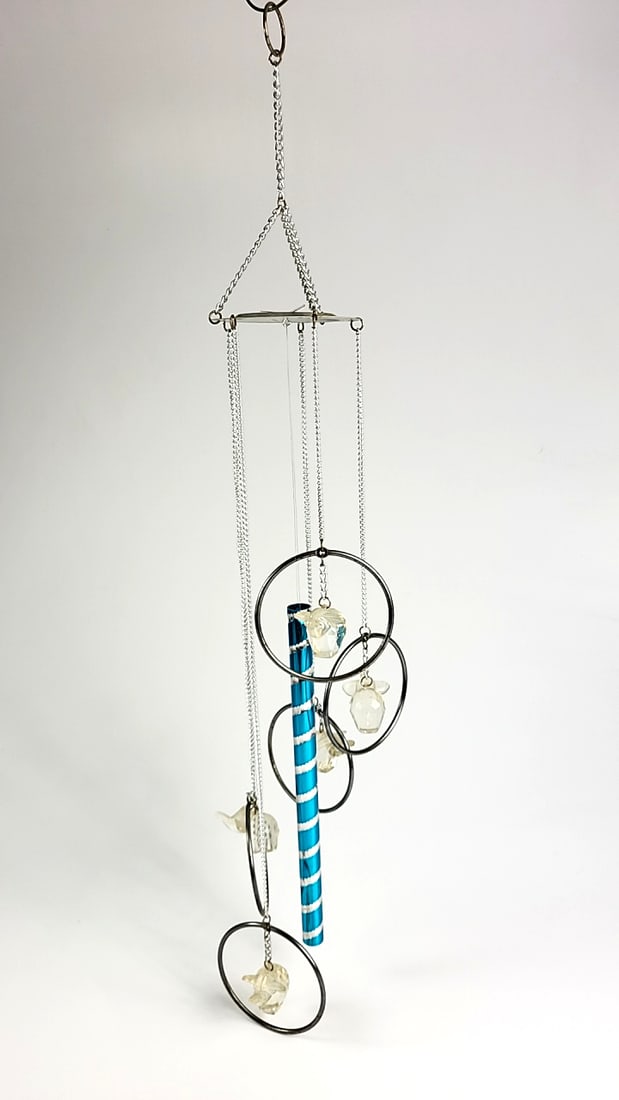 Vintage Hanging Metal Wind Chime With Acrylic Geometric Elephants ðŸ˜ 26" Long (1 of 6)