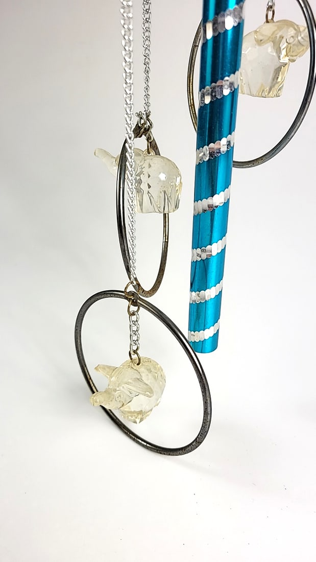 Vintage Hanging Metal Wind Chime With Acrylic Geometric Elephants ðŸ˜ 26" Long - 2